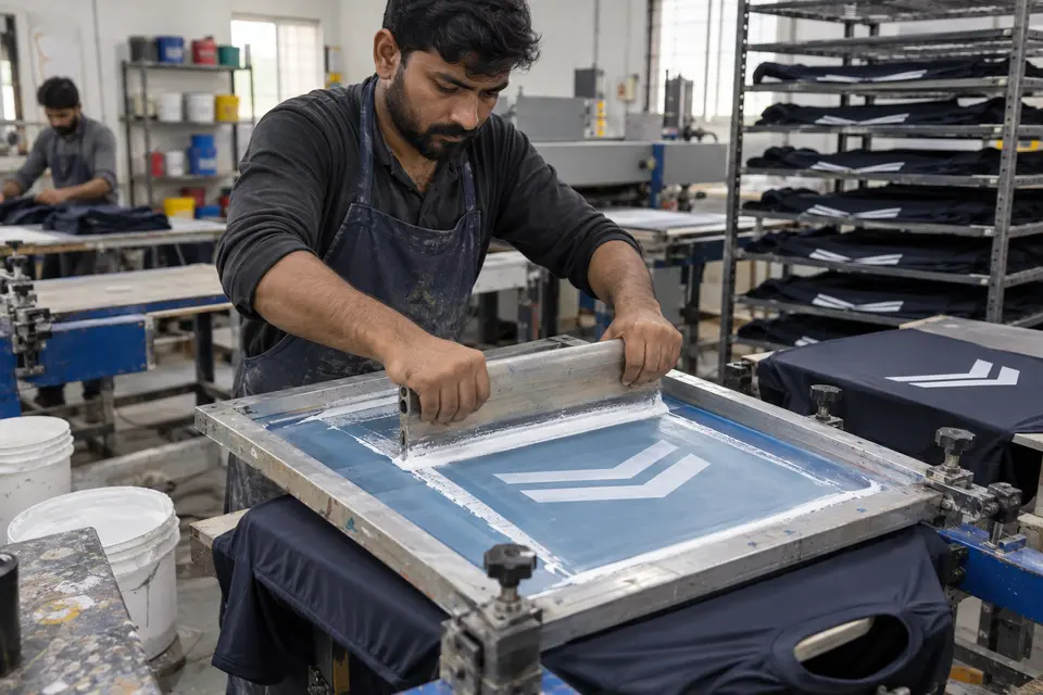 Screen printer applying a design to sportswear